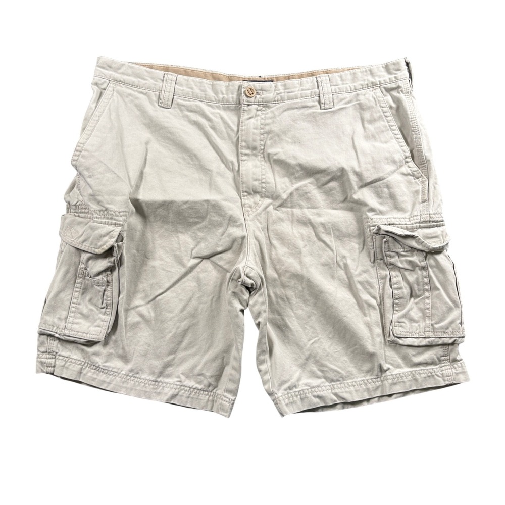 IZOD Y2K Cargo Shorts Mens 42 Beige Cotton Multi Pocket Utility Hiking Gorpcore